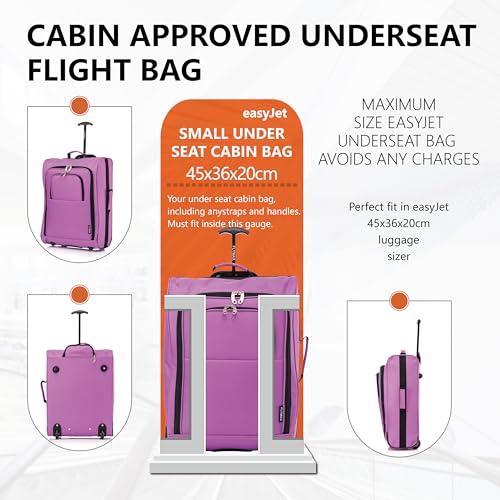 Easyjet 45x36x20 Carry on Suitcase Approved Underseat Cabin Bag Case Lightweight Hand Luggage 1.3kg 33L Purple - 3