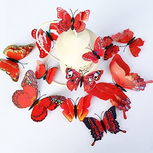 Image of JAAMSO ROYALS Red 3D Magnet Butterfly Stickers for Wall, Butterfly Decoration Items, Butterfly Stickers, Butterfly Wall Decor, Butterflies, Butterflies for Wall Decoration (Set of 12)