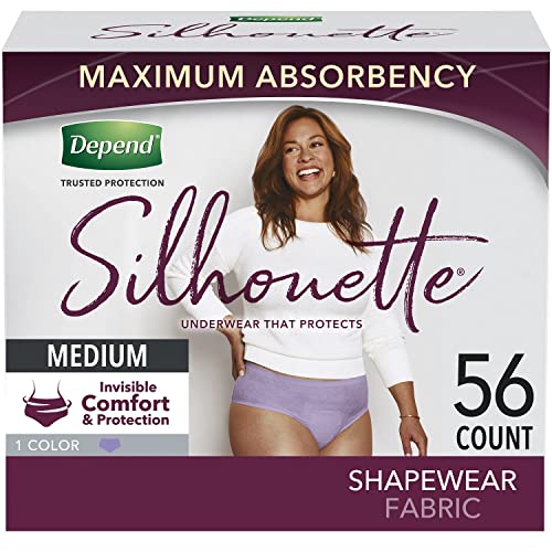 Image of Depend Silhouette Adult Incontinence and Postpartum Underwear for Women, Medium, Maximum Absorbency, Purple, 56 Count (2 Packs of 28), Packaging May Vary