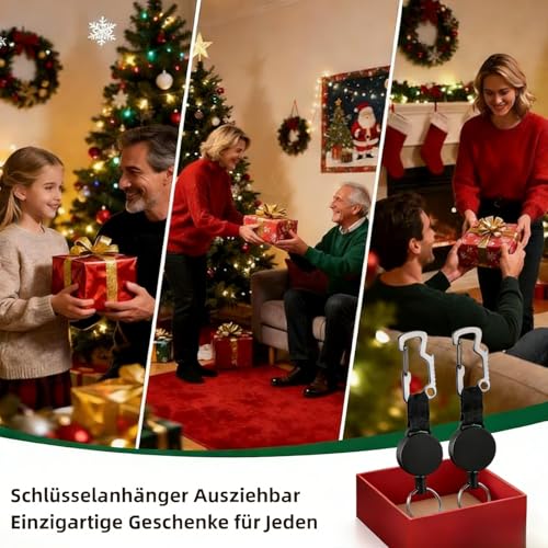 Schlüsselanhänger Ausziehbar, Einziehbarer SchlüSselband mit Multitool Karabiner, Ausweishalter JoJo mit Ausziehbar Stahlseilbis zu 63 cm, Schlüsselkette Schwarz 2 Stücke