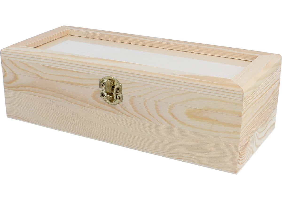 INNSPIRO Solid pine wood box with glass and dividers 29.5x12.5x9 cm.