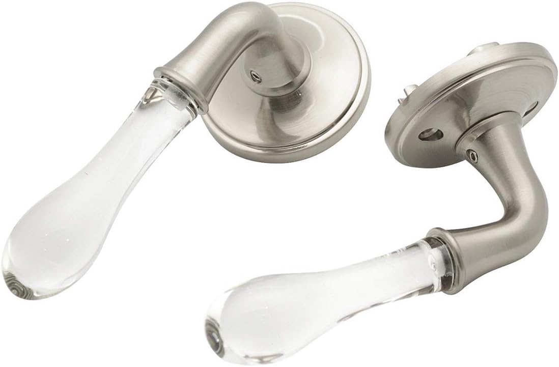 Get Discount Offer (3 Pack)Glass Passage Lever Door Handle with Lock,Passage Function for Hall/Closet, Satin Nickel,Drop Shape Lever Handle Keyless lockset Door Lever with Lock