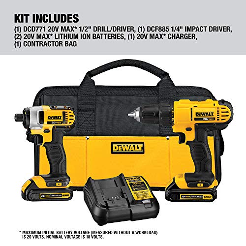 DEWALT 20V MAX Cordless Drill Combo Kit, 2-Tool (DCK240C2)