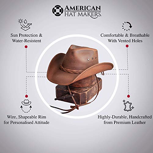 American Hat Makers Hollywood Small Copper Outback Hat – Oiled Genuine Leather Australian Cowboy Hat for Men and Women, Durable Western Style, Breathable Sun Protection for Ranch and Outdoors - Image 2