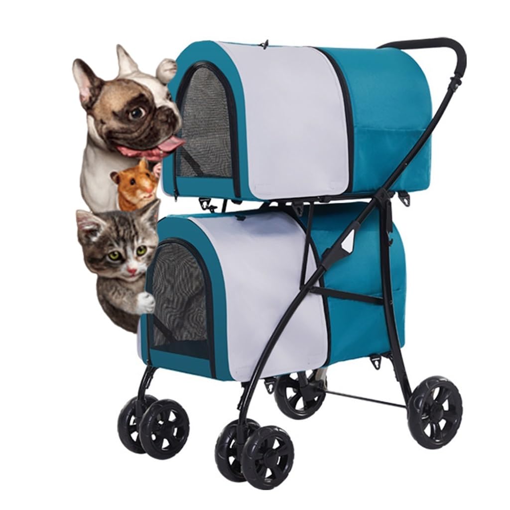 KITCISSL Double Dog Pram Stroller, 2 Layers Pet Cat Dog Stroller Travel Carrier 4 Wheel Pet Stroller Pushchair Lightweight Pet Strollers for Dogs and Cats, Great for Twin or Multiple