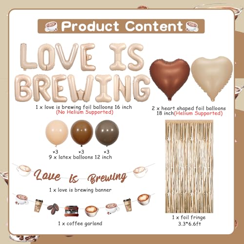 Image of Coffee Bridal Shower Decorations Love Is Brewing Balloons Banner Coffee Theme Garland Foil Fringe for Girls Women Cafe Bar Theme Bachelorette Bridal Shower Wedding Shower Party Supplies