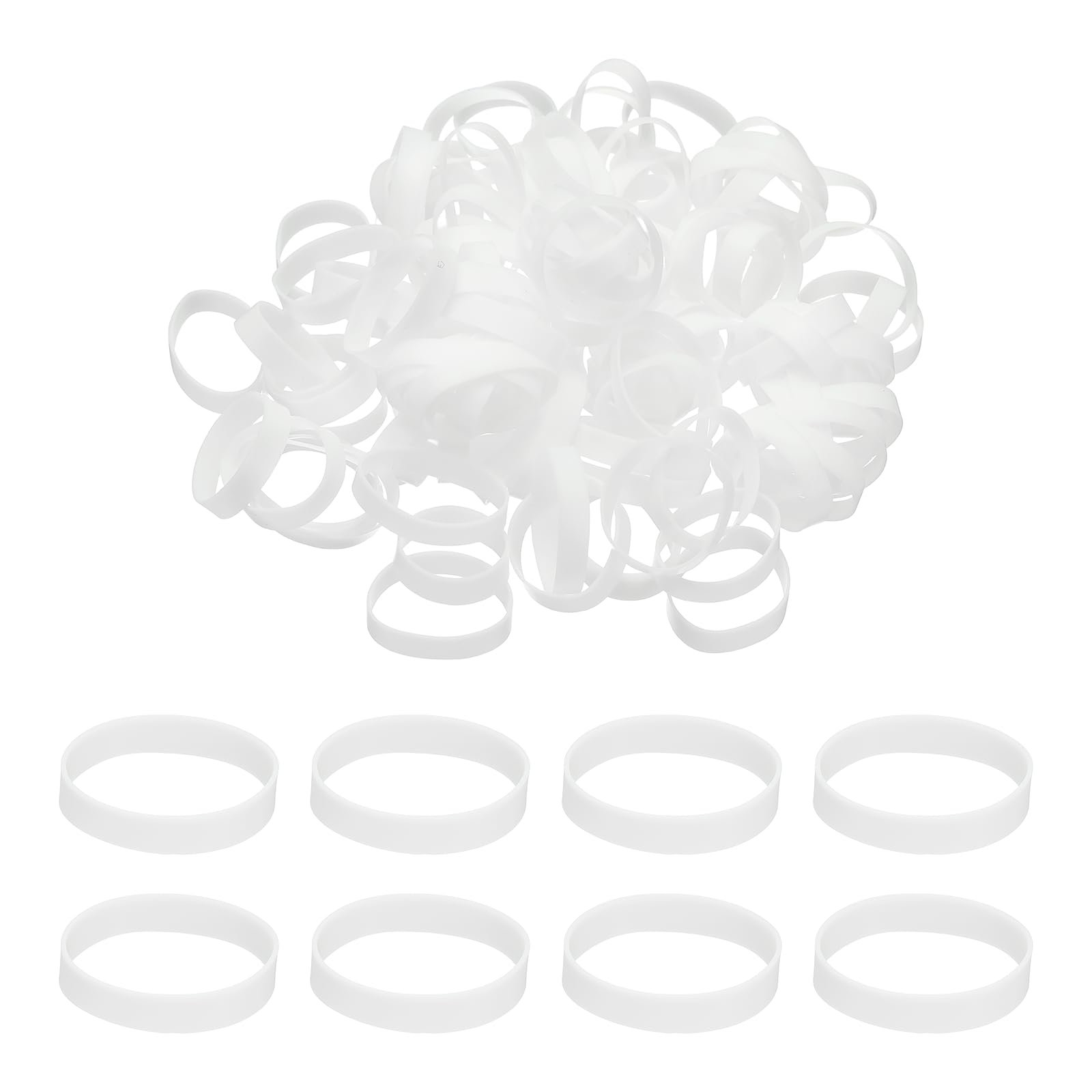 PATIKIL 250Pcs Silicone Cable Ties, 20mm Heavy Duty Small Strong Rubber Bands Silicone Rubber Bands for Cord Management Home Office Organization, White(33x5x0.6mm)