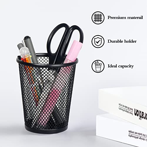 Happyhapi Mesh Pen Holder 4Pcs, Black Pen Holder For Desk, Pencil Holder For Desk, Metal Pencil Cup, Pen Cup For Desk, Mesh Pen Pencil Organizer For Desk, Ideal For Office, School, Home #TOP4