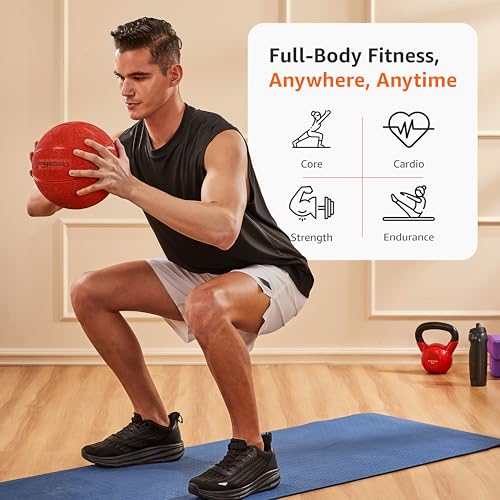Image of Amazon Basics Rubber Medicine Ball | 4 Kg | for Strength Training, Core Workouts, Endurance Training | Non-Slip Surface | Red