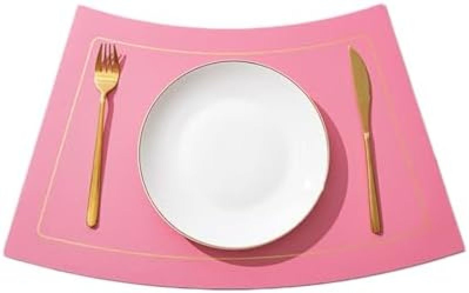 Sets de table festonnés en cuir bicolore bleu marine et jaune 50x30 cm