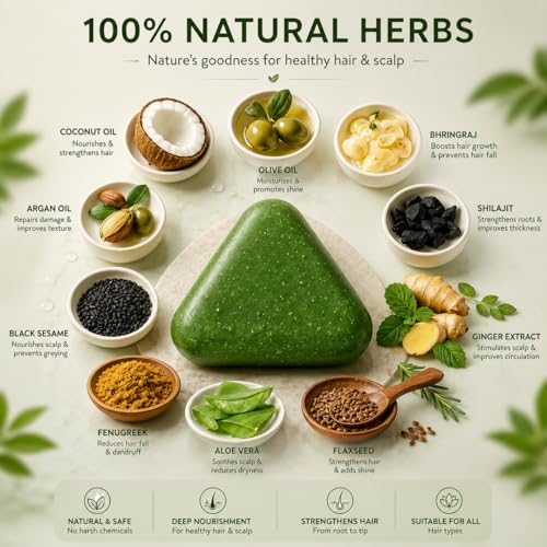 Buy Taulix Nature Seven Green Triangle Shampoo Bar with multyfunction, Oil Control, Dandruff Removal, Smoothening, Platycladus Usman Grass Hair Care 100g (Pack Of 2) Online at Low Prices in India - Amazon.in - Image 4
