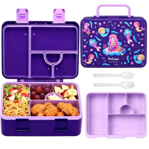 Image of rockpapa 5.5 Cups Bento Lunch Box for Kids, 5-Compartment, Mermaid
