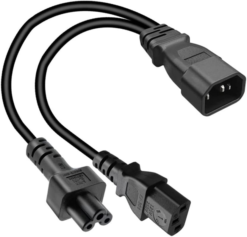 Toptekits C14 to C5+C13 Y Splitter Power Cord, Single IEC 320 C14 Male to C13+C5 Female Y Split Multi IEC Cable, 1ft, 10A 250V, 18AWG Pure Copper