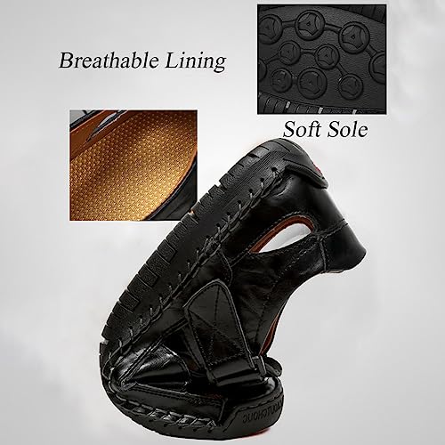GEXECEUSS Sandals for Men Closed Toe Leather Sport Sandals Fisherman Sandals Outdoor Casual Walking Sandals Summer Water Shoes Beach Wading Shoes2