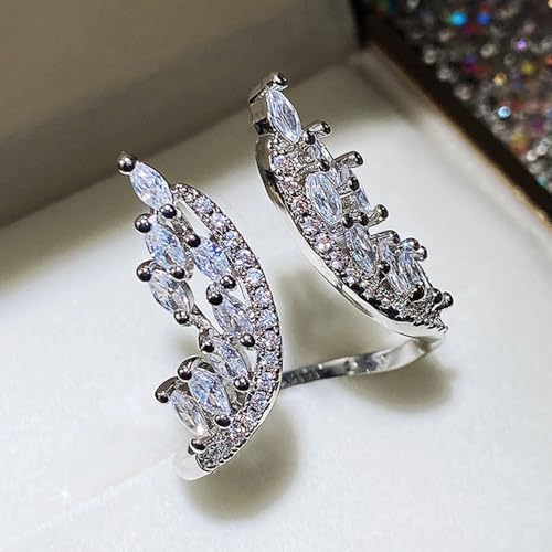 White Gold Plated Cubic Zirconia Inlaid Creative Chic Angel Wing Design Adjustable Statement Ring Personalized Accessory Ideal for Women's Daily Casual Wear Party Holiday Anniversary Love Jewelry Gift