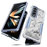 Rosebono Compatible with Samsung Galaxy Z Ford 4 Case, Hybrid Dual Layer Graphic Design Pattern Heavy Duty Protection Case for Samsung Galaxy Z Ford 4 (White Marble)