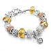 Long Way Silver Plated Snake Chain Glass Crystal Beads Heart Charm Bracelet for Women (Yellow)