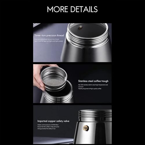 8KLANMMQ Mokkakanne Espressokocher Glas Edelstahl Mokkakanne Herdplatte Espresso-Shotkocher für starke Kaffeemaschine (Farbe: A, Größe: 240 ml) 4 8KLANMMQ Mokkakanne Espressokocher Glas Edelstahl Mokkakanne Herdplatte Espresso-Shotkocher für starke Kaffeemaschine (Farbe: A, Größe: 240 ml)