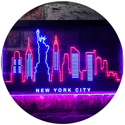 ADVPRO New York City Skyline Silhouette Dual Color LED Barlicht Neonlicht Lichtwerbung Neon Sign Rot & blau 600 x 400mm st6s64-i3275-rb