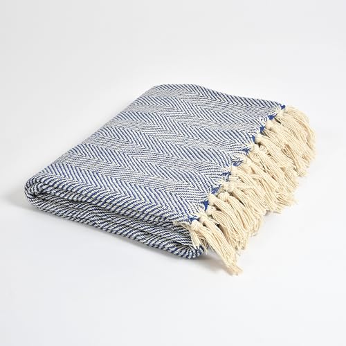 Image of Soft Throw Blanket | Used Both Indoor and Outdoor | Blanket for Living Room | Bedroom | Hall | Kids Room | Sofa and Bed or Chair Throw (Zigzag Blue)