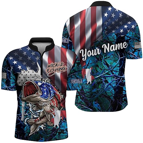 Personalized Bass Fishing Team Name 1/4 Zip Short Sleeve Shirt - Nqs1132. Custom Name Angler Tee for Fishermen, Outdoorsmen, Fishing Enthusiasts. Sports Apparel for Men, Women, and Kids. IDE