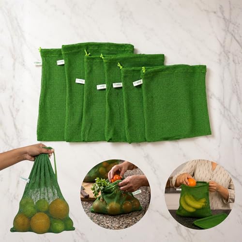 Image of Clazkit Cotton Fridge Bags Set of 6 | Reusable | Breathable Mesh Produce Bags for Refrigerator | Eco-Friendly Washable Cotton Bag Fruits, Greens, Onion, Potato & Grocery Storage