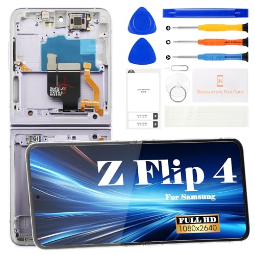 Original for Samsung Galaxy Z Flip 4 Inner Foldable Screen Replacement for Samsung Galaxy Z Flip 4 5G LCD Display SM-F721B Touch Screen Digitizer Assembly Repair Kits (with Frame) (Bora Purple)