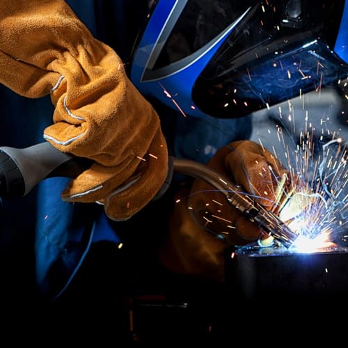WOKICOR Feuerfeste Kaminhandschuhe und Grillhandschuhe Herren, Hitzeschutz Handschuh,Hitzebeständige Schweißerhandschuhe,Ofen Kaminofenhandschuhe, Braun, Robust Sicher,Handschuhe Hitzebeständig