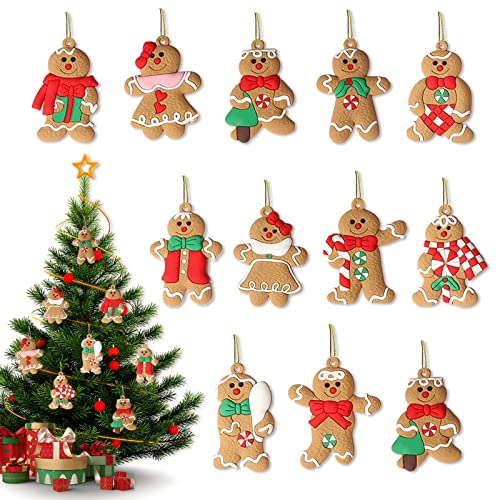 MIRFURT 12 Pièces Ornements Bonhomme de Pain d'Épice de Noël,Pendentif de Décorations Suspendues de d'arbre de Noël,Ornements Pain d'Épice Suspension Décoration Sapin Noël Cover
