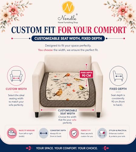 Image of Nendle Quilted Customisable Digital Printed Sofa Mat Cover with Fixed Seat Depth of 36 Inches | Premium Velvet Fabric Furniture Protector for Custom Fit