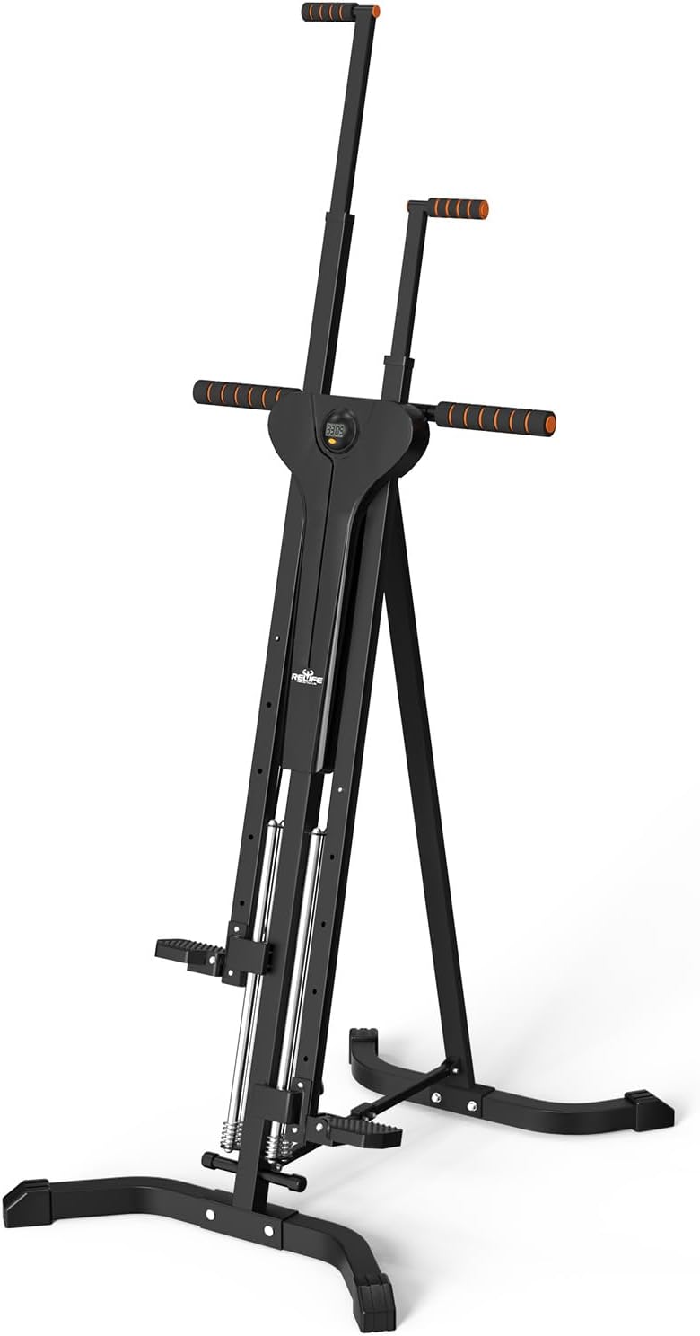 Vertical Climber Exercise Machine for Home Gym with 4 Metal Guide Rails Folding Exercise Climber Step Fitness Machines Cardio Workout Machine 5-Level Heights Stair Stepper Newer Version
