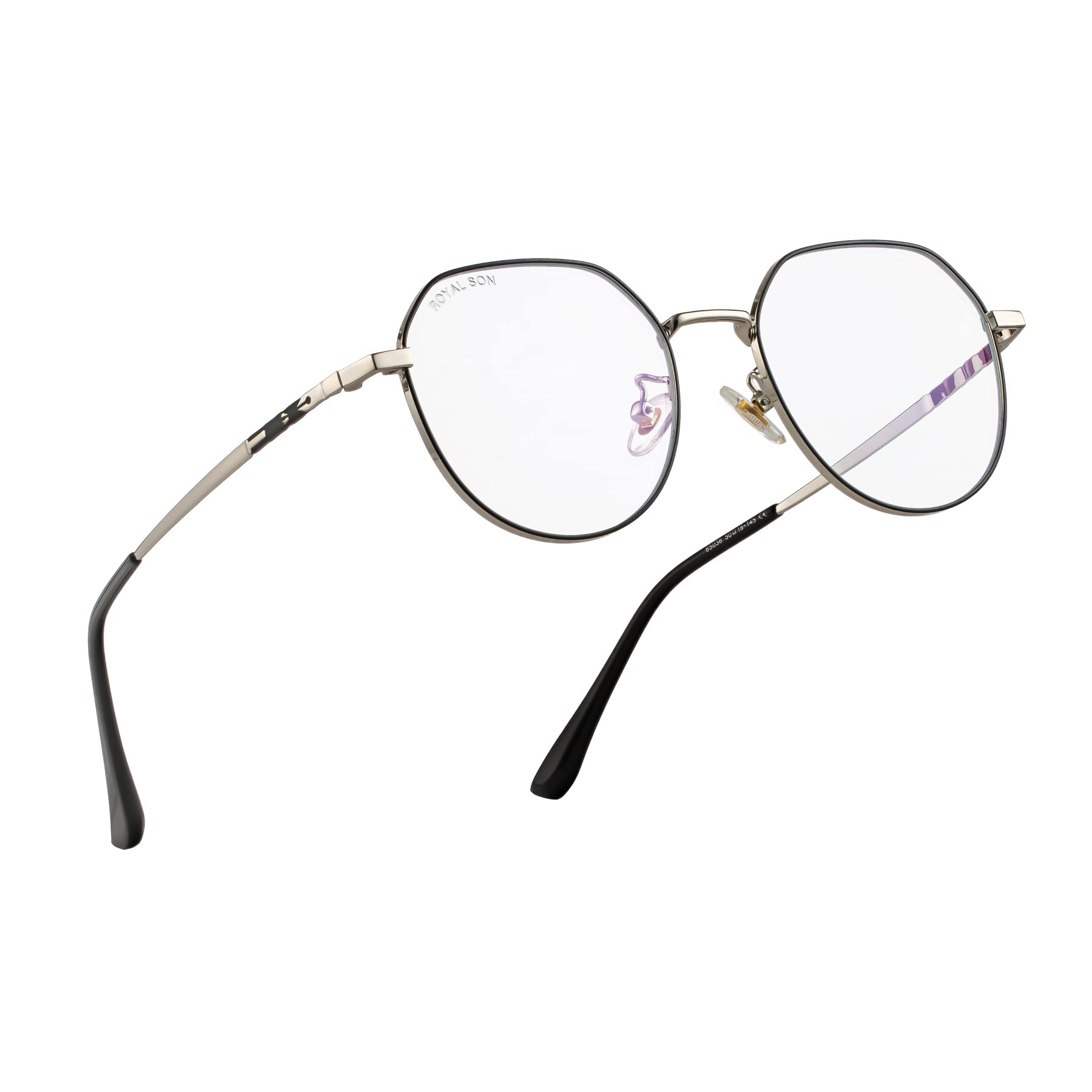 ROYAL SON Occhiali da computer rotondi antiriflesso per protezione degli occhi, unisex, trasparenti, Lente C2 Blue Block | Montatura Nera, M