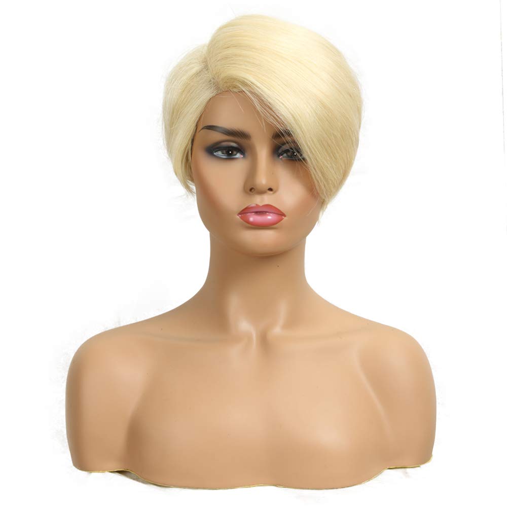 DÉBUTHuman hair wigs Pixie wigs short lace wigs with right lace Parting fashion wigs Brazilian Virgin Hair 9 inches 79g (613)