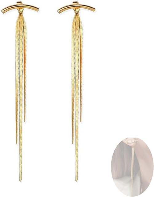 Yheakne Punk Snake Chain Earrings Gold Dangle Chain Earrings Arc Bar Ear Jackets Long Drop Dangle Earrings Irregular Drop Earrings for Women and Girls