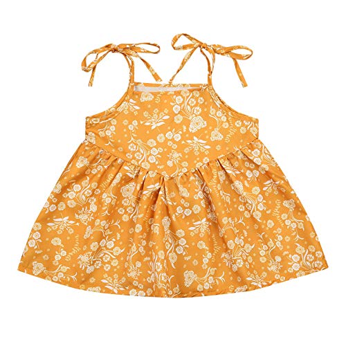 Toddler Baby Girl Summer Boho Dresses Casual Sleeveless Sling Floral Princess Sundress Summer Clothes Suspender Skirt (Yellow, 2-3 Years)