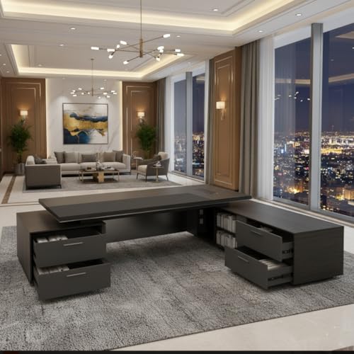 Image of Lakdi The Furniture Co Luxury Modern Executive Director Table with Side Storage, Cable Management, Premium Wood Finish - Corporate Office Desk - LDL-770