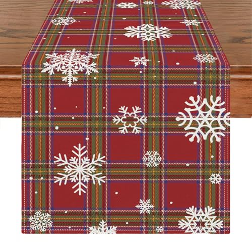Weihnachten Tischläufer Weihnachtsdeko 40 x 140 cm Rot Schneeflocken...