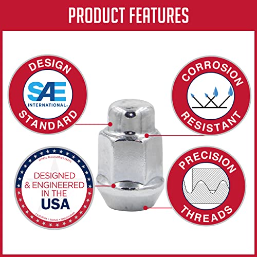 Wheel Accessories Parts 20 Pieces M12 1.50 12X1.5 Thread Bulge Acorn 1.38" Long Lug Nut Chrome 3/4" 19Mm Hex Fits Many Chevy Honda Toyota Passenger Vehicles #TOP3