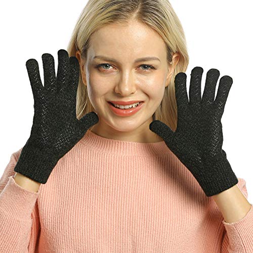 ViGrace Winter Touchscreen Gloves for Men & Women with 3 Fingers Dual-layer Touch Screen Warm Lined Anti-Slip Thermal Knit Driving Texting Glove(Dark Gray, Large)