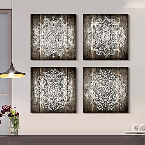 Canvas Wall Art For Bedroom Wall Decor For Living Room Black And White Abstract Paintings Modern 4 Piece Framed Retro Pattern Canvas Art Bathroom Prints Ready To Hang Pictures For Home Decorations #TOP1