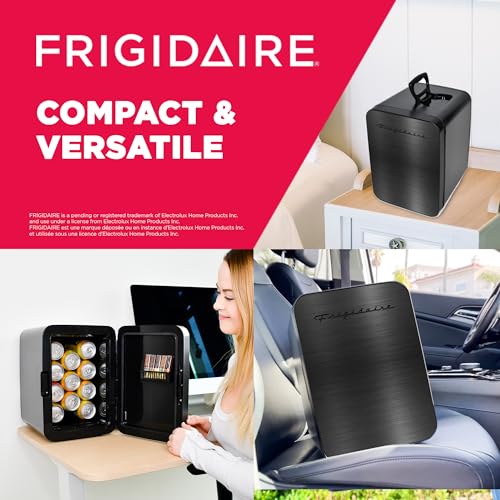 Frigidaire Mini Personal Fridge Cooler, Countertop, Holds Up to 10L/15 Cans, Brushed Black Stainless Rugged Design, Portable for Skincare, Makeup, Car, Office, Bedroom, Dorm Room, or Cabin - Image 5