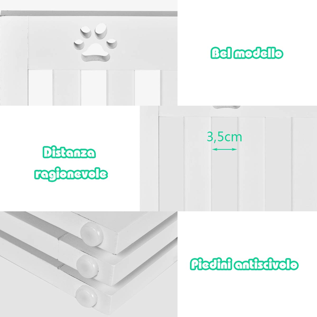 COSTWAY Cancelletto di Sicurezza Pieghevole, Barriera per Animali Domestici, in Legno, 4 Pannelli, 203 x 60 x 1,5 cm (Bianco)