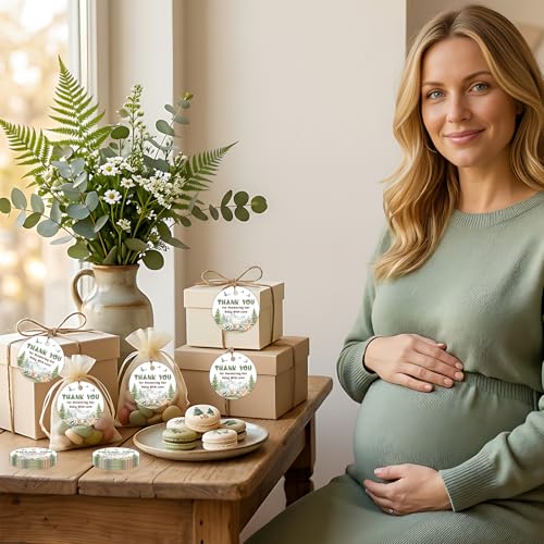 Etiquetas redondas de criaturas del bosque para baby shower con diseño de acuarela 5