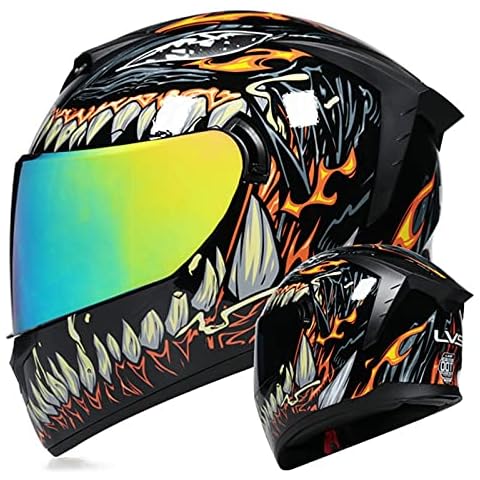 Full Face Motorcycle Helmet with Internal Sun Visor DOT Approved Helmets with Dual Visor Anti-Glare Motocross Street Bike Racing Crash Helmet for Men Women, with Design Graphics Orange Black,S Cover