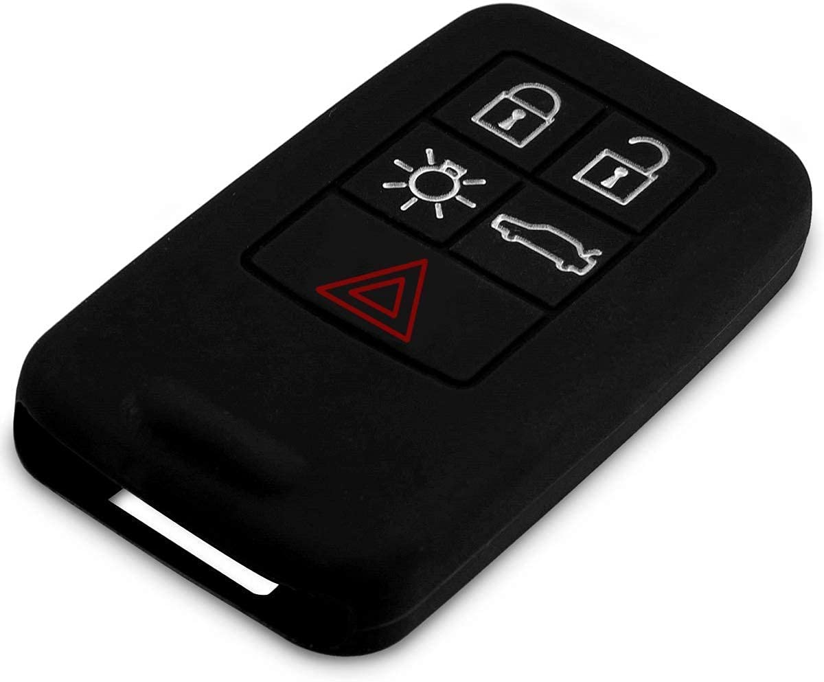 KEYKART ® Silicone Key Cover for Volvo V40 - S60 - V60 - S80 - V70 - Xc70 - Xc60 5 Button car Key (Push Button Model Only) - Black