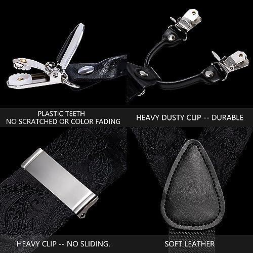 Image of Barry.Wang Men Suspender Set with Necktie Elastic Y Type Heavy Duty 6 Clips Braces Tie Handkerchief Cufflink Pin 6PCS