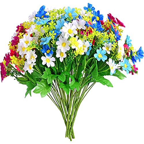 EverWin Artificial Fake Flowers Daisies Bouquets for Decoration Outdoors Silk Faux Wild Multicolor Colorful Flowers Daisy with Stems for Outdoors Decoration Crafts Christmas Gravesites Cemetery