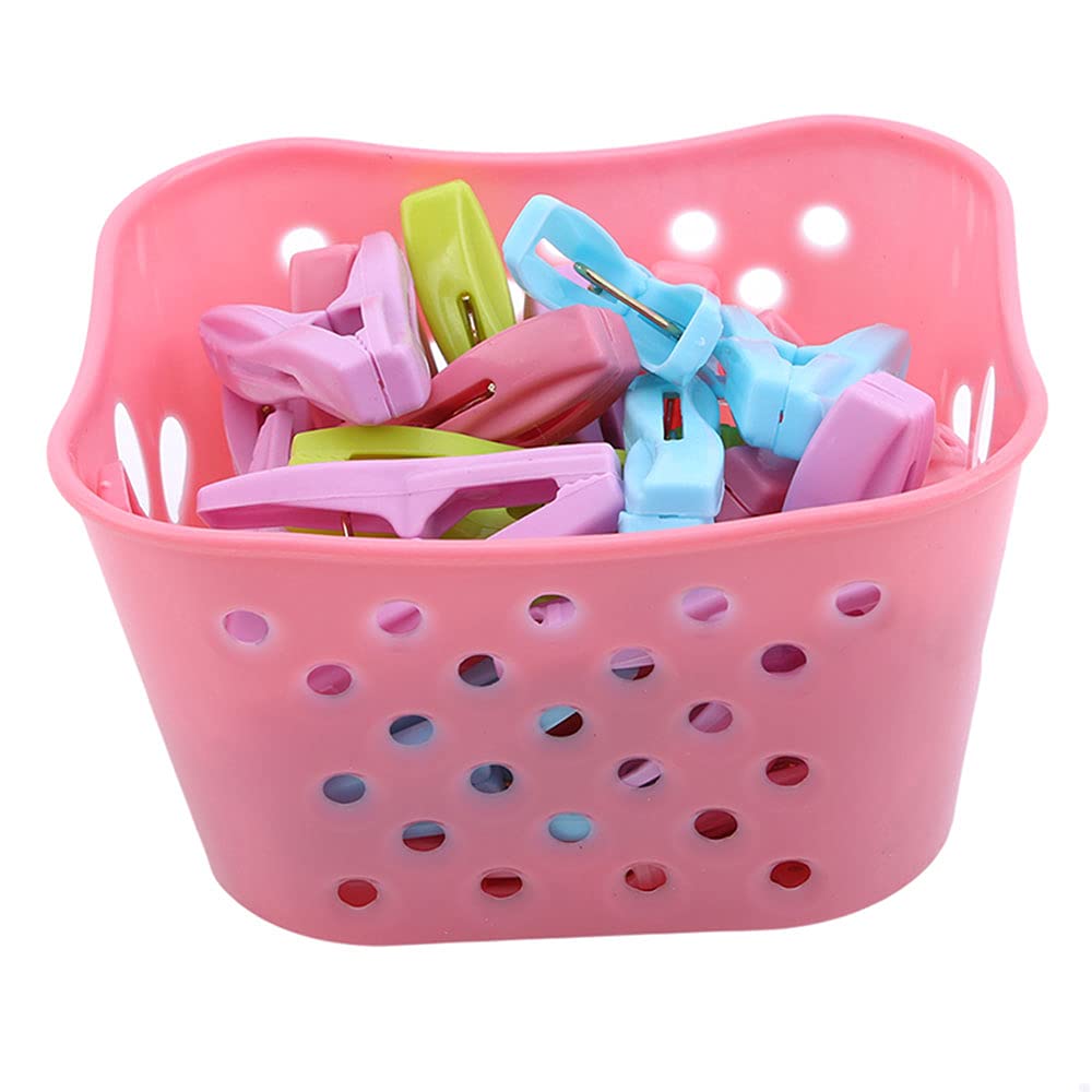 TopHomer 30Pcs Clothing Clips Pegs With a Basket Multifunction Clothes Clips Windproof Clothes Pins for Clothesline/Clothing/Socks 4 Colors Basket for Choose