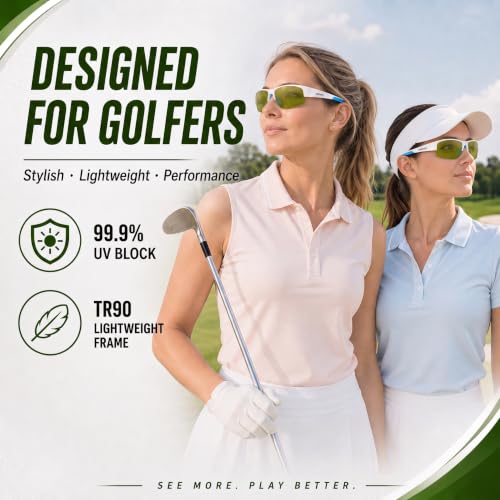 Image of maivnz Golf Sunglasses for Men Women, Golf Ball Finder Glasses, UV400 | HD color-enhancing golf lens, anti-glare, lightweight TR90 frame, adjustable nose pads, impact-resistant, gift-ready box