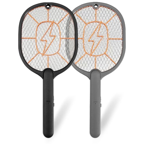 2-Pack Electric Fly Swatter – Battery Powered Mosquito & Bug Zapper Racket with Safe Mesh & Wall-Mount Design for Indoor and Outdoor Use (Black & Gray)